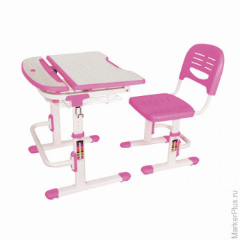 Стол-парта со стулом, комплект, регулируемые, 3-12 лет (рост 113-172 см), белый каркас, розовый, C30
