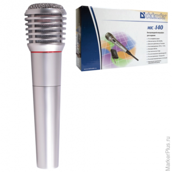 Микрофон DEFENDER MIC-140, беспроводной, радио 87-92 МГц, радиус действия 15 м, серый, 64140