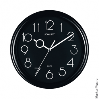 Часы настенные SCARLETT SC-09B круг, черные, черная рамка, 25,5x25,5x4,6 см