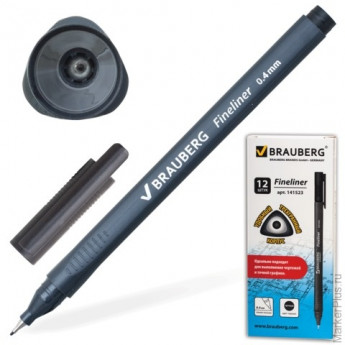 Ручка капиллярная BRAUBERG 'Carbon', супертонкий металлический наконечник 0,4 мм, трехгранный корпус, черная, 141523