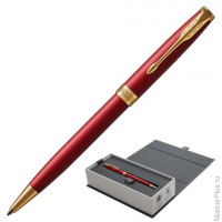 Ручка шариковая PARKER 'Sonnet Core Intense Red Lacquer GT', корпус красный глянцевый лак, позолоченные детали, черная, 1931476