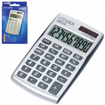Калькулятор CITIZEN карманный CPC-110WB, 10 разрядов, двойное питание, 105х64 мм