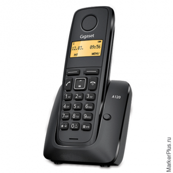 Радиотелефон GIGASET A120, память на 40 номеров, АОН, повтор, часы, радиус 10-100 м, цвет черный, S3