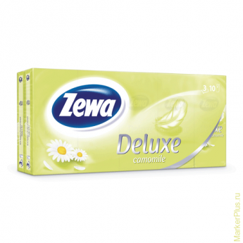 Платки носовые ZEWA Delux, 3-х слойные, 10 шт. х (спайка 10 пачек), аромат ромашки, 53107
