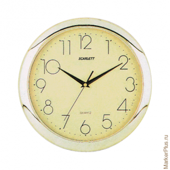 Часы настенные SCARLETT SC-45C круг, желтые, золотистая рамка, 28,8х28,8х3,7 см, SC - 45C