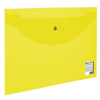 Папка-конверт с кнопкой BRAUBERG, А4, до 100 листов, прозрачная, желтая, 0,15 мм, 228670, 5 шт/в уп