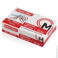 Скрепки ОФИСМАГ, 28 мм, цветные, 100 шт., в картонной коробке, 225210, комплект 100 шт