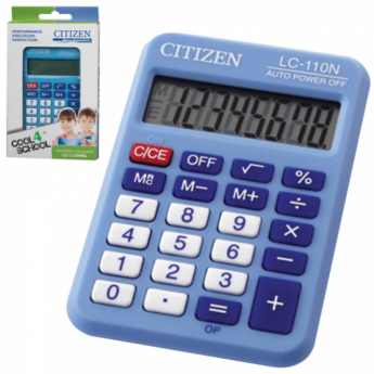 Калькулятор CITIZEN карманный LC-110NBLCFS, 8 разрядов, двойное питание, 87х58 мм, синий