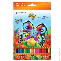 Карандаши цветные BRAUBERG 'Wonderful butterfly', 18 цветов, заточенные, картонная упаковка с блестками, 180550