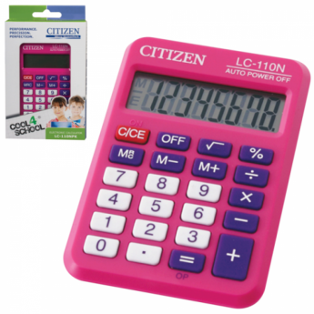 Калькулятор CITIZEN карманный LC-110NPKCFS, 8 разрядов, двойное питание, 87х58 мм, розовый