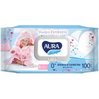 Салфетки влажные Aura 'Ultra comfort', 16,5*16,5см, 100шт., детские, очищающие, без спирта, клапан, комплект 100 шт