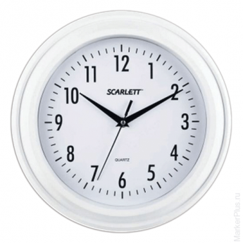 Часы настенные SCARLETT SC-55QG круг, белые, белая рамка, плавный ход, 30,5х30,5х4,3 см