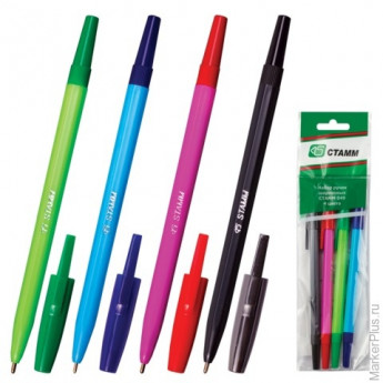 Ручки шариковые СТАММ, набор 4 шт., корпус флуоресцентный, толщина письма, 1,0 мм, ассорти, РШ07, комплект 4 шт
