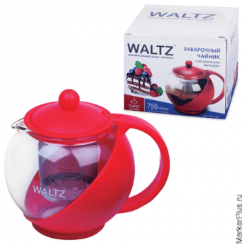 Заварник (чайник) WALTZ / ЛАЙМА "Бергамот", 750 мл, стекло/пластик/фильтр - нержавеющая сталь, красн