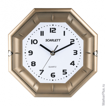 Часы настенные SCARLETT SC-55QZ восьмигранник, белые, золотистая рамка, плавный ход, 25,5х25,5х4 см