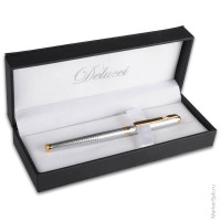 Ручка-роллер 'Delucci' синяя, 0,6мм, корпус серебряный/золото, подар.уп.