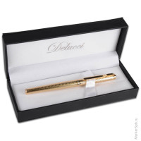 Ручка-роллер Delucci синяя, 0,6мм, корпус золото, подар. уп.