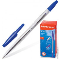 Ручка шариковая ERICH KRAUSE 'R-301', корпус прозрачный, толщина письма 1 мм, синяя, 22029