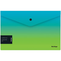 Папка-конверт на кнопке Berlingo 'Radiance', 180мкм, голубой/зеленый градиент, с рисунком, 12 шт/в уп