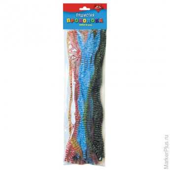 Проволока синельная для творчества "Пушистая", перья двухцветные фигурные, 40 штук, 30 см, ассорти