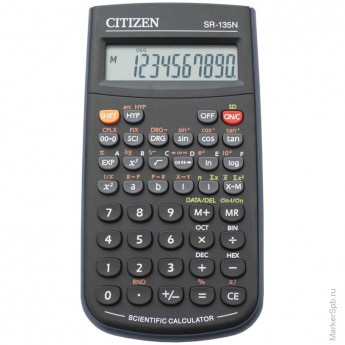 Калькулятор научный Citizen SR-135N, 10 разр., 128 функц., пит. от батарейки., 141*78*12мм, черный