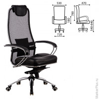 Кресло офисное МЕТТА 'SAMURAI' SL-1, кевларовая ткань-сетка/кожа, черное