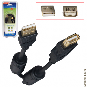 Кабель-удлинитель USB 2.0, 1,8 м, DEFENDER, M-F, 2 фильтра, для подключения периферии, 87429