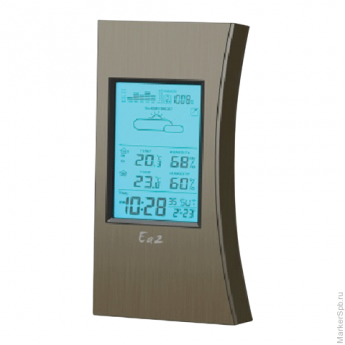 Погодная метеостанция EA2 ED 608, термодатчик, часы, будильник, календарь, барометр, черная