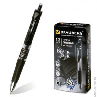Ручка гелевая BRAUBERG автоматическая 'Black Jack', корпус трехгранный, резиновый держатель, черная, 141552