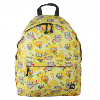 Рюкзак BRAUBERG универсальный, сити-формат, желтый, "Совушки в цветах", 20 литров, 41х32х14 см, 2264