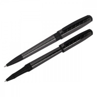 Набор Delucci 'Marte': ручка шариковая 1мм и ручка-роллер 0,6мм, синие, корпус титан/черный, подарочная упаковка