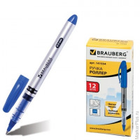 Ручка-роллер BRAUBERG 'Contract', корпус серый, синие детали, толщина письма 0,5 мм, синяя, 141554