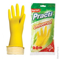 Перчатки хозяйственные резиновые PACLAN 'Universal', с х/б напылением, размер M (средний), желтые