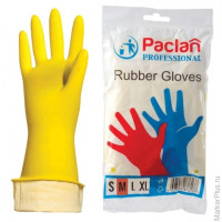 Перчатки хозяйственные резиновые PACLAN 'Professional', с х/б напылением, размер M (средний), желтые