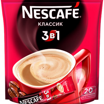 Кофе растворимый Nescafe "Классик"3в1", гранулированный, порционный, 20 пакетиков*16г