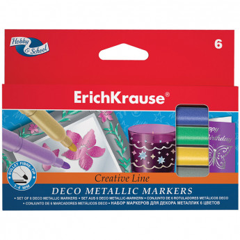 Набор маркеров для декорирования Erich Krause "Metallic Easy Washable" 06цв., картон. уп., европод.