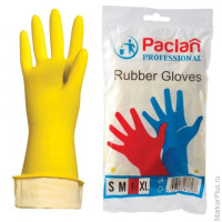 Перчатки хозяйственные резиновые PACLAN 'Professional', с х/б напылением, размер L (большой), желтые
