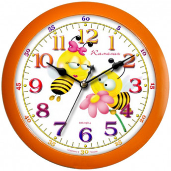 Часы настенные ход плавный, детские Камелия "Пчелки", круглые, 29*29*3,5, оранжевая рамка