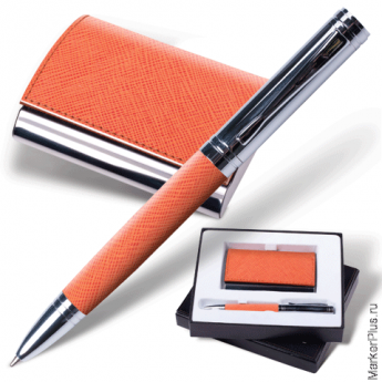 Набор GALANT "Prestige Collection": ручка, визитница, оранжевый, "фактурная кожа", подарочная кор., 
