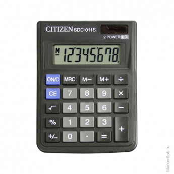 Калькулятор настольный Citizen SDC-011S, 8 разр., двойное питание, 87*120*23мм, черный
