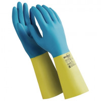 Перчатки латексно-неопреновые MANIPULA 'Союз', хлопчатобумажное напыление, размер 8-8,5 (M), синие/желтые, LN-F-05