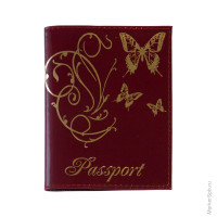 Обложка для паспорта OfficeSpace кожа тип 2, красный, тиснение золото 'бабочки'