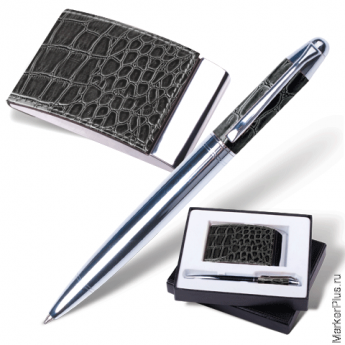 Набор GALANT "Prestige Collection": ручка, визитница, черный, "кожа крокодила", подарочная коробка, 