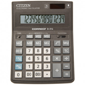 Калькулятор настольный Citizen Correct D, 14 разр., двойное питание, 155*205*28мм, черный