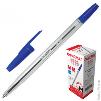 Ручка шариковая ОФИСМАГ 'LINE SBP001', корпус прозрачный, толщина письма 1 мм, синяя, 141878