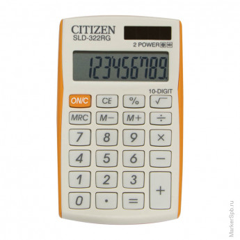Калькулятор карманный Citizen SLD-322RG, 10 разр., двойное питание, 64*105*9мм, оранжевый