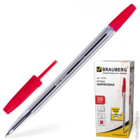 Ручка шариковая BRAUBERG 'Line', корпус прозрачный, толщина письма 1,0 мм, красная, 141341