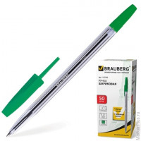 Ручка шариковая BRAUBERG 'Line', корпус прозрачный, толщина письма 1,0 мм, зеленая, 141342