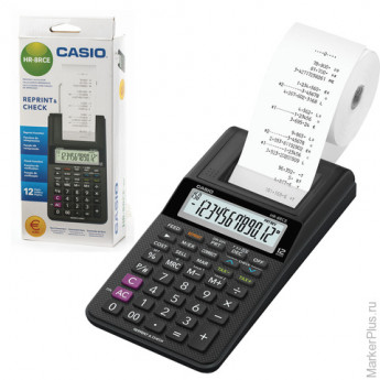 Калькулятор CASIO печатающий HR-8RCE-BK-W-EC, 12 разрядов, питание от батареек (4 х АА) или адаптера