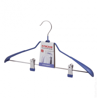 Вешалка-плечики BRABIX "Стандарт", с клипсами для брюк, металл/ПВХ, 45 см, цвет синий, 601168